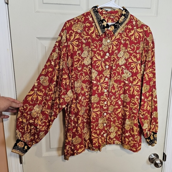Vintage Button Down Ballon Sleeve Floral Old Money Blouse - Picture 4 of 5
